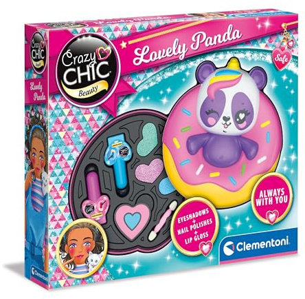 Clementoni Crazy Chic - Lovely Panda, Trousse Trucchi Bambina 6+ Anni, Set Cosmetici con Ombretti Lucidalabbra e Smalti, 18821