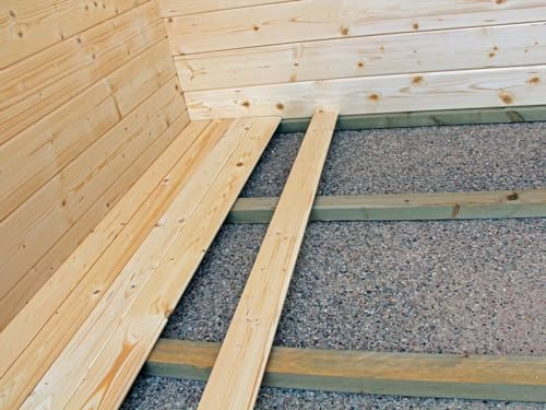 Woodtex Gartenhäuser Fußbodenpaket passend für 6m² Innenfläche (4x1,5m²) 18 mm Starke Bodenbretter, inkl. Unterleghölzer