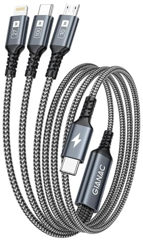 GIANAC 100W USB C auf Multi Kabel [1.2M] Schnellladekabel mit E-Mark Chip 3 in 1 Ladekabel [100W]+Micro[10W]+Lightning[27W] für Galaxy S23/iPad Pro, iPad Mini, MacBook Pro/Air/iPhone 15 14 13