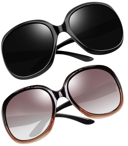 Joopin Grandes Polarizadas Gafas de Sol Mujer Polarizadas Protección UV400 para Conducir Viajar Estilo Moderno Mariposa Paquete de 2 Gafas Negras y Marrones Degradadas