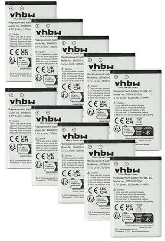 vhbw 10x Akku kompatibel mit Simvalley Easy 5, SX330 Dual SIM, SX-330 Handy Smartphone Telefon (1200 mAh, 3,7 V, Li-Ion)