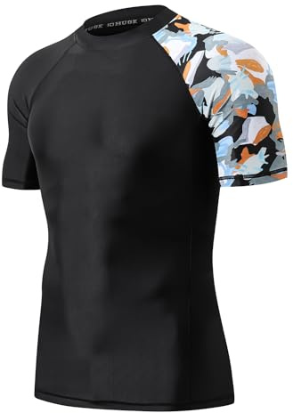 HUGE SPORTS Maillots Bain Rashguards Homme Courtes T-Shirt Anti-UV UPF 50+ | Protection Solaire UV Tissu Élastique Respirant Séchage Rapide Léger pour Piscine Natation Surf Plongée Cyclisme Randonnée
