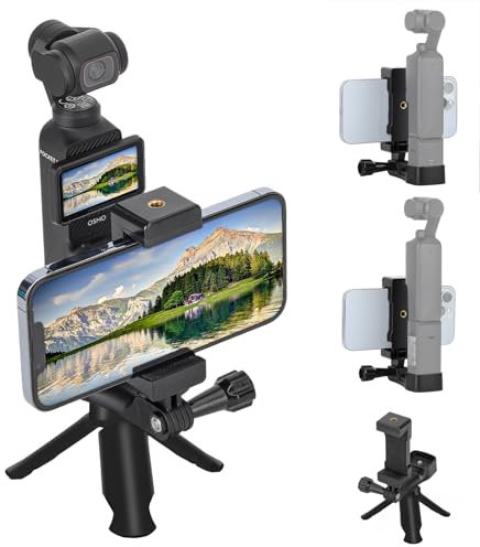 HAFOKO Osmo Pocket 3 Phone Holder+Osmo Pocket 3 Tripod,Front Smartphone Bracket Mount with 1/4 Screw Adapter Compatible with DJI Osmo Pocket 3 Expansion Accessories