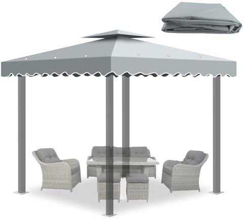 Ersatzdach Pavillon 3 x 3 m, Wasserdicht Pavillon Dach 300D Polyestergewebe für Gartenpavillon mit Air Vent, Doppeldach UV-Schutz-Sonnenschutz für Garten und Camping
