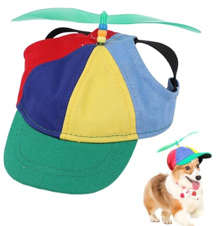 Propellermütze Für Haustiere,Hunde-Sonnenhut Mit Ohrlöchern, Propeller Mütze Hund, Propellermütze Für Hunde,Welpen-Baseballmütze Mit Ohrlöchern, Regenbogen-Helikopter-Zylinder Für Welpen, Katzen