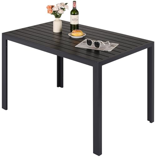 LIFERUN Table de Jardin Aluminium et WPC, 110x70 cm Table de Balcon Rectangulaire Extérieure,Table à Manger Extérieur & Intérieur, Antirouille, Résistante Aux Intempéries, Noir