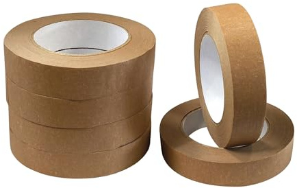 JeeJaan® Lot de 6 rouleaux de ruban adhésif d'emballage en papier kraft marron 25 mm x 50 m Idéal pour l'encadrement de photos, le masquage, la décoration et l'emballage