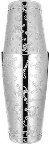 Skull Stainless Steel Boston Cocktail Shaker with Etched Pattern Weighted Shaker Set 18 and 28 Ounces Patterned Cocktail Shaker Set of Two Heavy Metal Boston Shakers