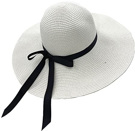 Maxtonser Eleganter Schlapphut für Damen, faltbar, breite Seite, lässiger Damenhut, Sonnenschutz, Oberteil mit Schleife, Reise, Weiß