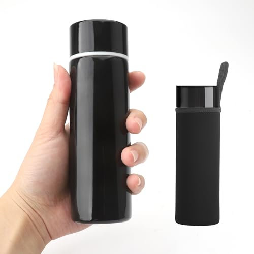 Gourde inoxydable - 150 ml - Mini isotherme et anti-fuite - Boissons chaudes et froides - Pour l'extérieur, le travail, l'école - Noir