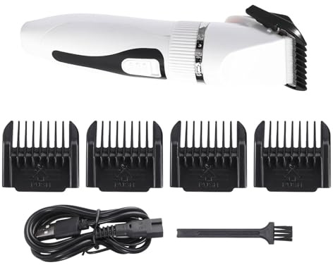Kabellose Tierhaarschneidemaschine mit Akku 1200mah für Hunde und Katzen | Keramik und Edelstahl, USB Ladung, Weißes Gehäuse, mit Positionierungskämmen und Integriertem Einstellring Zufällige Farbe