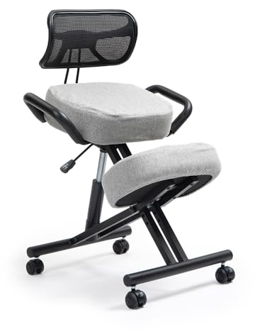 kenoko Suguri Ergonomischer Kniestuhl Verstellbarer für zu Hause und Büro. Ergonomischer Bürostuhl mit hellgrauem Bezug aus Öko-TEX-zertifiziertem Standard 100 Stoff.