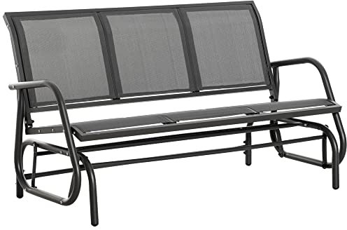 Outsunny 3-Seat Glider Rocking Chair for 3 People Garden Bench Patio Furniture Metal Frame, Grey