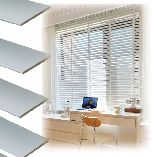 Cordless Faux Wood Blinds for Windows, Blackout Venetian Blinds, Custom Size Horizontal Wooden Blinds 45 50 60 80 90 100 140 150cm, Light Filtering Window Shades for Bedroom Living Room(White)