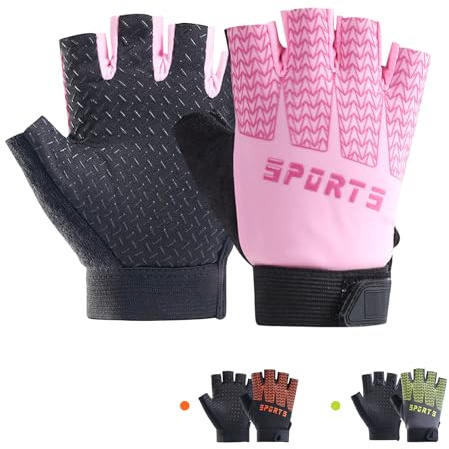 Gants de vélo pour enfants demi-doigts – Gants de sport respirants pour garçons et filles de 4 à 6 ans, paume antidérapante pour cyclisme, scooter, barres de singe, patinage (vert/orange/rose)