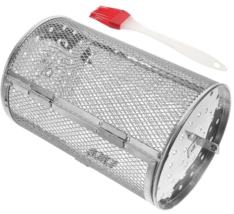 Garneck Edelstahl Grillkorb mit Drehfunktion Rostfrei und Robust mit Sicherem Verschluss für Backofen und Airfryer zum Gleichmäßigen Rösten von Pommes Nüssen Gemüse und Zufällige Farbe