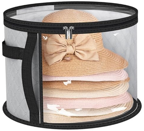 Cappelliera, Scatola per cappelli trasparente di grandi dimensioni con cerniera per riporre le donne, Organizer per cappelli con maniglia portatile per l'organizzazione dei viaggi e dell'armadio, G