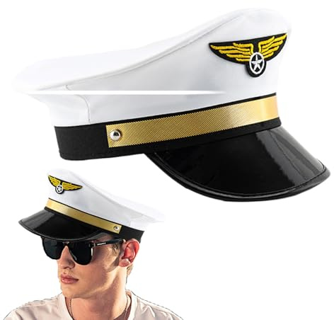 Genérico Pilotenmütze: Cosplay-Hut für Erwachsene für Männer und Frauen, Airline-Kapitänsmütze, perfekt für Halloween-Kostümzubehör