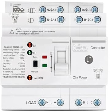 Interruptores selectores eléctricos de transferencia automática de potencia dual pequeños ATS LN de 220 V for riel DIN, ininterrumpidos, 4 polos, 63 A, TOQ6