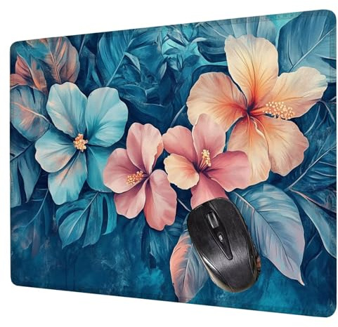 Alfombrilla Ratón Azul Mouse Pad Planta Alfombrilla Escritorio, 42x35x0.3cm Tapete Rato, con Base de Goma Antideslizante, Mejora la precisión Velocidad Pequeña Mousepad Portátil para Gaming H0-173