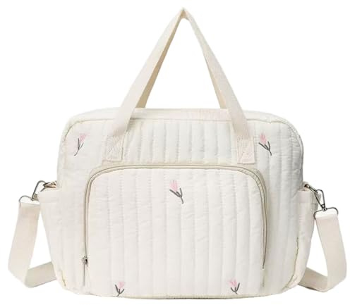 Comebachome Babytasche für Mama, Stickerei, stilvolle gesteppte Wickeltasche, tragbare Reise-Wickeltasche mit verstellbarem Riemen zum einfachen Tragen, Beige, gesteppt, Tragetasche