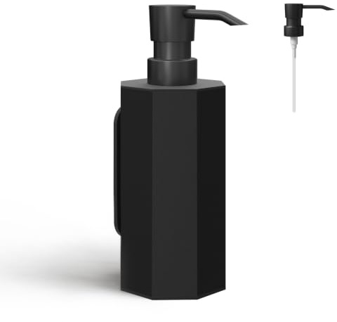 BVL Seifenspender Wandbefestigung Schwarz Matt, 250 ml Achteck | 1 Ersatz-Pumpenkopf, Klares Liniendesign, Aluminium-Material, Platzsparende