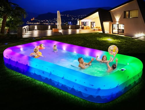 Grandi piscine gonfiabili con luci, 368 cm x 188 cm x 56 cm, piscine gonfiabili per famiglie per adulti, piscina gonfiabile a energia solare per cortile (pompa ad aria non inclusa