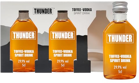 Thunder Toffee Vodka - Flavoured Vodka Mixed with Toffee - Premium Vodka Bottled and Distilled Five Times - Crafted in the UK - 29.9% ABV - 3 x 5cl Bottles