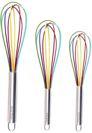 Silicone Whisk Set - Non-Scratch Set of 3 - Mini & Small Sizes - Stainless Steel Whisk - Cookware Wisking Tool