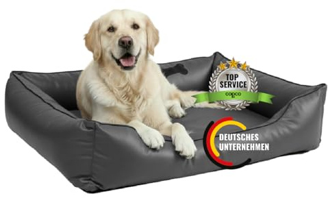 CopcoPet Hundebett Grosse Hunde XL – Waschbares Hundekissen 【Kunstleder】 Hundekorb aus Kunstleder - Formstabiles Hundesofa - Hundekörbchen mit Rand für Hunde, Dog Bed Grau 110x90 cm