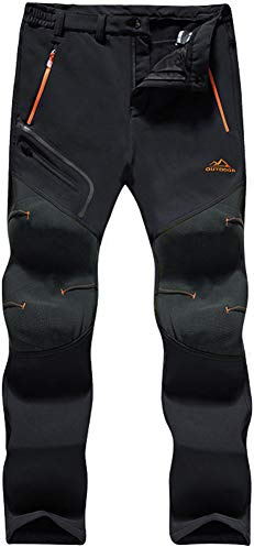 TACVASEN Winter Trousers - Men's Softshell Waterproof Thermal Fleece Hiking Pants, Thick - Black, 34