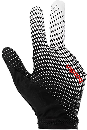 HEALLILY Elastische 3 Finger Show Handschuhe für Billard Shooter Carom Pool Snooker Queue Sport Wear auf der rechten oder linken Hand Blätter Muster M schwarz / weiß