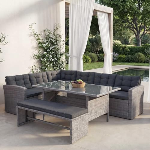 Mendler Poly-Rattan-Garnitur HWC-A29 - grau, Kissen grau