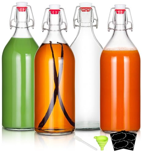 YEBODA 32oz Swing Top Bottles -Glass Beer Bottle with Airtight Rubber Seal Flip Caps for Home Brewing Kombucha,Beverages,Oil,Vinegar,Water,Soda,Kefir (4 Pack)