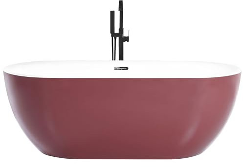 Stilvolle Acryl Badewanne oval freistehend rot mit Überlauf 170 x 80 cm Carrera