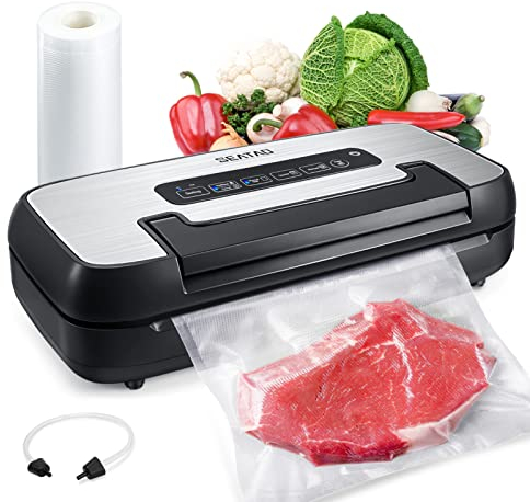 SEATAO VH5156 Commercial Vacuum Sealer Machine, 80kPa Automatic Air Sealing System vacuum sealers,with vacuum sealer bags Built-in Roll Storage & Cutter,Handle Locked Design,Black and Silver