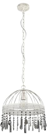 EGLO Pendelleuchte Steeleville, 1 flammige Hängelampe vintage, elegant | Hängeleuchte aus Metall in Weiß, Braun-Patina und Glas-Kristall in Schwarz-Transparent, Esstischlampe mit E27 Fassung
