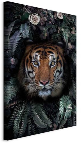 murando - Wandbilder XXL Tiger 80x120 cm Vlies Leinwandbild 1 tlg Kunstdruck modern Wanbilder XXL Wanddekoration Design Wand Bild Abstrakt Tiere Farn Blumen Porträt g-C-10015-b-a