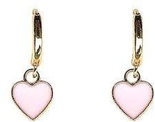 ASTER ALHELÍ – Pendientes Dorados Mujer Corazones – Aros Pequeños Chapados en Oro – Colgantes Corazón Rojo o Rosa Juveniles – Regalo Pendientes Originales Mujer Niña (Rosa)