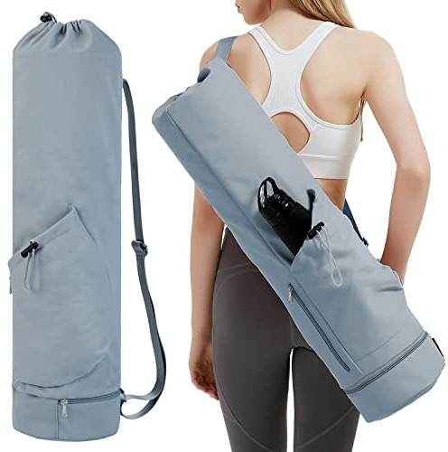 Yogatasche mit Nassfach und Flaschentasche Sporttasche Damen Verstellbarer Schultergurt Gym Yoga Tasche für Pilates Yogamatten & Yoga-Zubehör, Grau Blau(Patent Angemeldet)