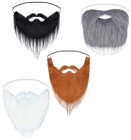 4 Stück Gefälschte Bärte Falsche Bärte Fake Bart Gefälschte Whisker Lustiger Zubehör Kostüm Bart, Schnurrbart zum Ankleben für Kostüm Halloween Weihnachtsmann Party Bart zum Ankleben für männer Kinder