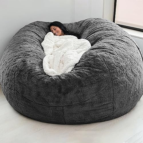 Big Huge Giant Bean Bag Chair for Adults, (No Filler) Bean Bag Chairs in Multiple Sizes and Colors Giant Foam-Filling Required- Machine Washable Covers, Double Stitched Seams (Dark Gray,7FT)