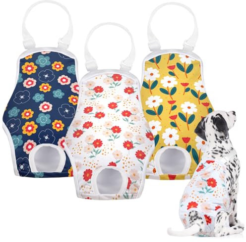 MICOOYO Hundewindel, Einteiler, Sanitärhöschen, Wiederverwendbare Hundewindeln für Hunde Welpen, waschbare Hundehose mit verstellbarem Hosenträger, Blumen, M