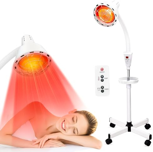 YUNCHI Infrared Red Light Therapy Heat Lamp 275W, Adjustable Temperature & 360 Rotating Head, Floor Stand with Wheels for Pain Relief
