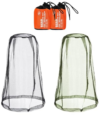 CYIOU 2 Pièces Chapeau Moustiquaire Mesh Tête de Moustique Net avec 2 Sac de Rangement pour Le Voyage la Randonnée Apiculteur Les Contre Les Moustiques (Noir/Vert)