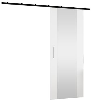 Mirjan24 Schiebetürsystem Zoliro II mit Selbstschließer Zimmertür Frontspiegel Griffe Komplett-Set für Schiebetüren, Tür Innentüren Trennwände (Weiß, Modell: 90)
