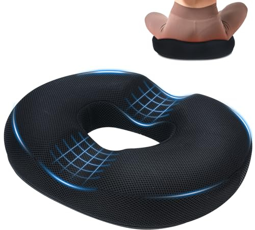 Helmsyde Cuscino Sedia Ufficio in Memory Foam, Antiscivolo Cuscino Ciambella Cuscino Ortopedico Ergonomico Cuscino Sedile Auto con Lavabile Fodera per Gravidanza Coccige Schiena Sciatica Emorroidi