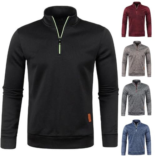 Men's 1/4 Zip Pullover UK Clearance, Fleece Sweatshirt Casual Jumper Long Sleeve T-shirt Top Stand Collar Sweater Plain Pullover Sports Leisure Workwear Quarter Zip Sweater Lightweight Jumpers