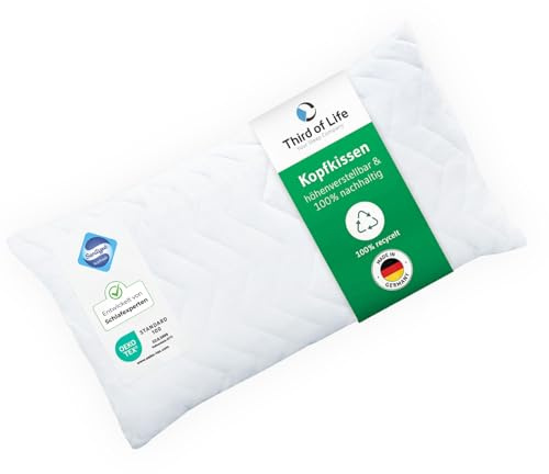 Kopfkissen 40x80 VERDA, Made in Germany, Höhenverstellbares Schlaf-Kissen | Kissen 40 x 80 cm aus recyceltem Material. hygienische Sanitized Ausrüstung, für Bauch-, Rücken-, Seitenschläfer, Allergiker