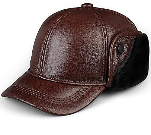 ASerZenith Wintermützen, Mütze Herren Fliegermütze mit Ohrenklappen Ledermütze Wasserdicht Winddicht Ski Schneemützen Winter(Red-55-56cm)
